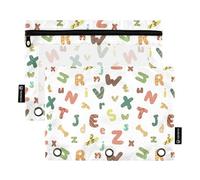 Sevdomey English Letters Pencil Pouch 3 Ring with Clear Window, 2 Pack Zipper Binder Bag for Office