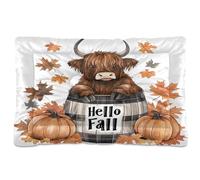 Sevdomey Fall Highland Cow Pet Pads Dog Bed Cat Bed Kennel Bed Crate Mattress, Washable Soft Comfortable Pet Bed Pad with Non-Slip Bottom for Small Medium Large Dogs Cats, 60x90 cm