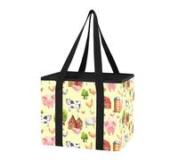 Sevdomey Farm Cows Reusable Grocery Bags Large, Heavy Duty Water Resistant Foldable Storage Tote with Removable Bottom Board for Car Trunk, Picnic, Camping