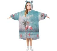 Sevdomey Flamingo Wearable Blankets for Kids Boy Girl, Hoodie Double-Layer Blanket Oversized Sweatshirt