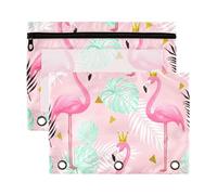 Sevdomey Flamingos Pencil Pouch 3 Ring with Clear Window, 2 Pack Zipper Binder Bag for Office