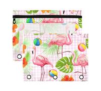 Sevdomey Flamingos Pencil Pouch 3 Ring with Clear Window, 2 Pack Zipper Binder Bag for Office