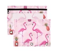 Sevdomey Flamingos Pencil Pouch 3 Ring with Clear Window, 2 Pack Zipper Binder Bag for Office