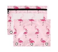 Sevdomey Flamingos Pencil Pouch 3 Ring with Clear Window, 2 Pack Zipper Binder Bag for Office