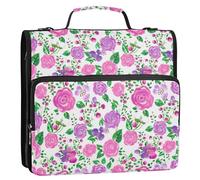 Sevdomey Floral Roses Zipper Binder with Shoulder Strap & Handle for Easy Carry, 1.5 Inch 3-Ring Binder for School, Expansion Panel and Expanding File