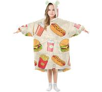 Sevdomey Food Hamburger Wearable Blankets for Kids Boy Girl, Hoodie Double-Layer Blanket Oversized Sweatshirt