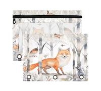 Sevdomey Foxes Owls Pencil Pouch 3 Ring with Clear Window, 2 Pack Zipper Binder Bag for Office