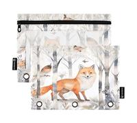 Sevdomey Foxes Owls Pencil Pouch 3 Ring with Clear Window, 2 Pack Zipper Binder Bag for Office