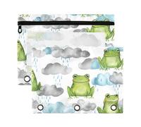 Sevdomey Frogs Pencil Pouch 3 Ring with Clear Window, 2 Pack Zipper Binder Bag for Office