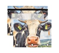 Sevdomey Funny Cows Pencil Pouch 3 Ring with Clear Window, 2 Pack Zipper Binder Bag for Office