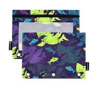 Sevdomey Funny Sharks Pencil Pouch 3 Ring with Clear Window, 2 Pack Zipper Binder Bag for Office