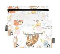 Sevdomey Funny Sloths Pencil Pouch 3 Ring with Clear Window, 2 Pack Zipper Binder Bag for Office