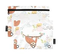 Sevdomey Funny Sloths Pencil Pouch 3 Ring with Clear Window, 2 Pack Zipper Binder Bag for Office