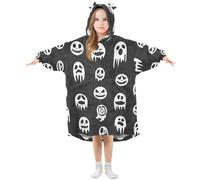 Sevdomey Ghost Faces Wearable Blankets for Kids Boy Girl, Hoodie Double-Layer Blanket Oversized Sweatshirt