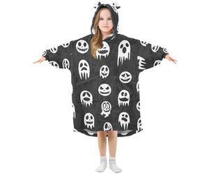 Sevdomey Ghost Faces Wearable Blankets for Kids Boy Girl, Hoodie Double-Layer Blanket Oversized Sweatshirt