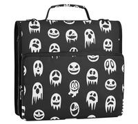 Sevdomey Ghost Faces Zipper Binder with Shoulder Strap & Handle for Easy Carry, 1.5 Inch 3-Ring Binder for School, Expansion Panel and Expanding File