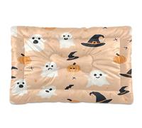 Sevdomey Ghosts and Witches' Hats Dog Bed Cat Bed Kennel Bed Crate Mattress, Washable Soft Comfortable Pet Bed Pad with Non-Slip Bottom for Small Medium Large Dogs Cats, 60x90 cm