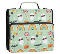 Sevdomey Ghosts Wearing Sunglasses Zipper Binder with Shoulder Strap & Handle for Easy Carry, 1.5 Inch 3-Ring Binder for School, Expansion Panel and Expanding File