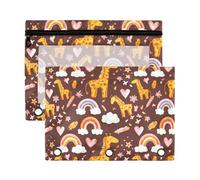 Sevdomey Giraffes Pencil Pouch 3 Ring with Clear Window, 2 Pack Zipper Binder Bag for Office