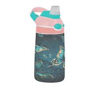 Sevdomey Gold Butterfly Kids Water Bottle with Straw for Girls Boys, Stainless Steel Insulated Leakproof Water 480ml for School Nursery Travel Sports
