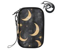 Sevdomey Gold Foil Moons and Stars Lightweight Water-Resistant Multi-Pocket Passport Holder Organizer