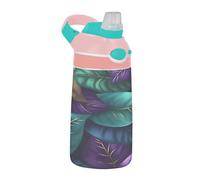 Sevdomey Gold Glitter Leaf Kids Water Bottle with Straw for Girls Boys, Stainless Steel Insulated Leakproof Water 480ml for School Nursery Travel Sports