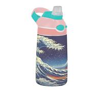 Sevdomey Great Wave Kids Water Bottle with Straw for Girls Boys, Stainless Steel Insulated Leakproof Water 480ml for School Nursery Travel Sports
