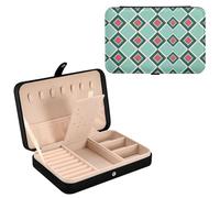 Sevdomey Grid Of Diamonds Jewelry Box PU Leather for Women Girls, Velvet Lined Travel Portable Jewelry Storage Case for Rings, Earrings, Necklaces, Bracelets