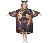 Sevdomey Halloween Cat Wearable Blankets for Kids Boy Girl, Hoodie Double-Layer Blanket Oversized Sweatshirt