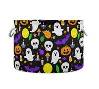 Sevdomey Halloween Ghosts Cotton Rope Storage Basket with Handles, Large Decorative Closet Shelf Basket for Nursery Playroom Classroom Organization