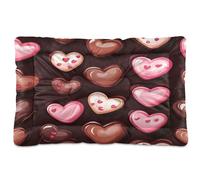 Sevdomey Heart Chocolate Candies Pet Pads Dog Bed Cat Bed Kennel Bed Crate Mattress, Washable Soft Comfortable Pet Bed Pad with Non-Slip Bottom for Small Medium Large Dogs Cats, 45x60 cm