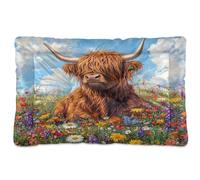 Sevdomey Highland Cow Dog Bed Cat Bed Kennel Bed Crate Mattress, Washable Soft Comfortable Pet Bed Pad with Non-Slip Bottom for Small Medium Large Dogs Cats, 60x90 cm
