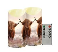 Sevdomey Highland Cow Flameless Candles with Remote Control, Realistic Flame Candles, 24H Timer Battery Operated LED Battery Candles for Home Decor