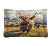 Sevdomey Highland Cow Pet Pads Dog Bed Cat Bed Kennel Bed Crate Mattress, Washable Soft Comfortable Pet Bed Pad with Non-Slip Bottom for Small Medium Large Dogs Cats, 45x60 cm