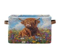 Sevdomey Highland Cow Storage Basket Large Cube Organizer Collapsible Storage Bin with Handle for Shelves Closet Laundry Home Office Decor, 1 Pack