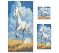 Sevdomey Horse Galloping Soft Absorbent 3-Piece Bathroom Towel Set - Premium Cotton Washcloth, Hand Towel & Bath Towel for Gym, Beach, Pool, Hotel, Decorative Quick-Dry Gift