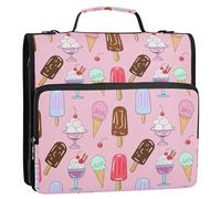 Sevdomey Ice Cream Zipper Binder with Shoulder Strap & Handle for Easy Carry, 1.5 Inch 3-Ring Binder for School, Expansion Panel and Expanding File