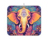 Sevdomey Indian Elephant Dish Drying Mat for Kitchen Counter, Quick Dry Highly Absorbent Dish Drainer Mat with Non Slip Rubber Backed, 16*18 inch