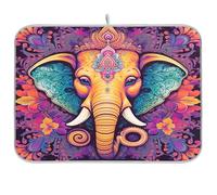 Sevdomey Indian Elephant Dish Drying Mat for Kitchen Counter, Quick Dry Highly Absorbent Dish Drainer Mat with Non Slip Rubber Backed, 18*24 inch