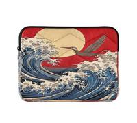 Sevdomey Japanese Sea Wave Laptop Sleeve 13.4 Inch, Slim Protective Computer Case with Soft Padding, Top Zipper Bag for Women & Men, Fits Most 13.3 Inch Laptops
