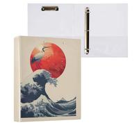 Sevdomey Japanese Wave 3 Round Ring Binders for Letter Size Documents - Holds 200 Sheets, Waterproof with Interior PVC Pockets and Anti-Slip Metal Clip