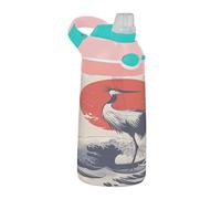 Sevdomey Japanese Wave Kids Water Bottle with Straw for Girls Boys, Stainless Steel Insulated Leakproof Water 480ml for School Nursery Travel Sports