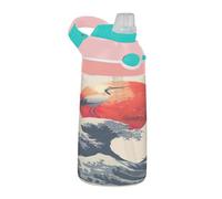 Sevdomey Japanese Wave Kids Water Bottle with Straw for Girls Boys, Stainless Steel Insulated Leakproof Water 480ml for School Nursery Travel Sports