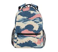 Sevdomey Japanese Waves Laptop Backpack, Waterproof 15L Stylish Lightweight Daypack with Multiple Pockets for Work, School & Travel