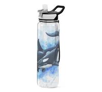 Sevdomey Killer Whales Water Bottle with Straw Lid Clear Leakproof Gym Water Bottles for Outdoor Sport Drinking Fitness Workout Travel, 32 oz