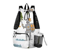 Sevdomey Knights with Shields Lightweight Drawstring Backpack Gym Sack with Wet Dry Bag Swim Beach Travel Sports
