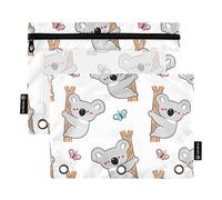 Sevdomey Koala and Butterfly Pencil Pouch 3 Ring with Clear Window, 2 Pack Zipper Binder Bag for Office