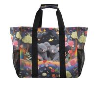 Sevdomey Koalas Rainbows Large Beach Bag Waterproof Canvas Tote with Pockets for Women Travel Gym Pool