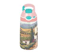 Sevdomey Landscape with Olive Groves Kids Water Bottle with Straw for Girls Boys, Stainless Steel Insulated Leakproof Water 480ml for School Nursery Travel Sports