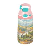 Sevdomey Landscape with Olive Groves Kids Water Bottle with Straw for Girls Boys, Stainless Steel Insulated Leakproof Water 480ml for School Nursery Travel Sports